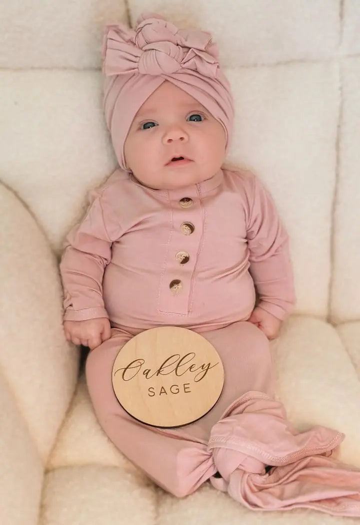 Dusty Rose Baby Gown - Baby Girl Coming Home Set