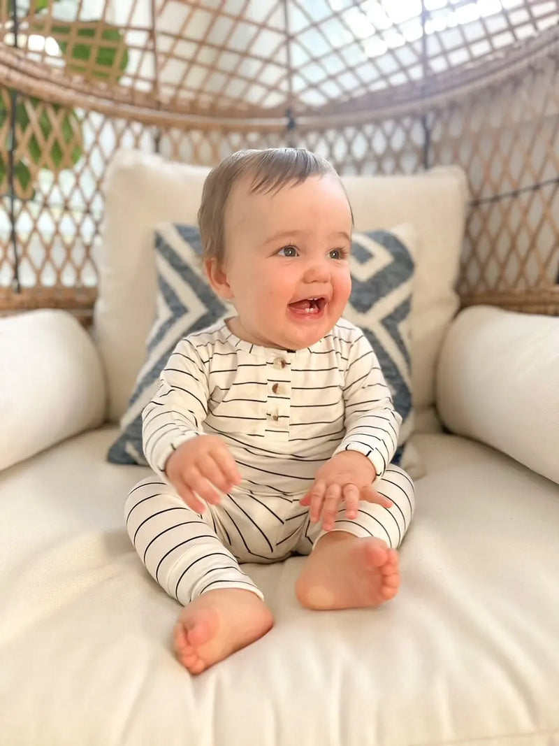 Top and Bottom Outfit and Hat Set (Newborn-12 months sizes) Black Stripes - Stroller Society