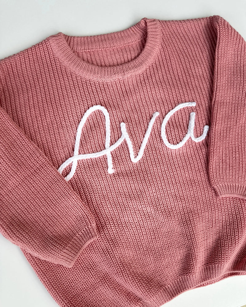 Personalized Baby & Toddler Sweater – Custom Knit Name Sweater, Choose Color & Yarn – Infant & Kids Customizable Pullover Stroller Society