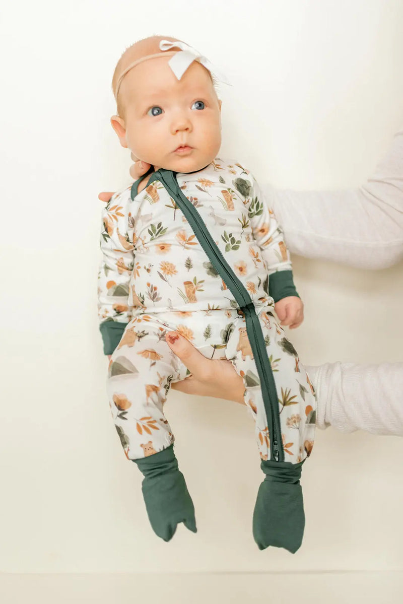 Bamboo Baby Clothes - Convertible Jumpsuit 0-3 Months - Forest - Stroller Society