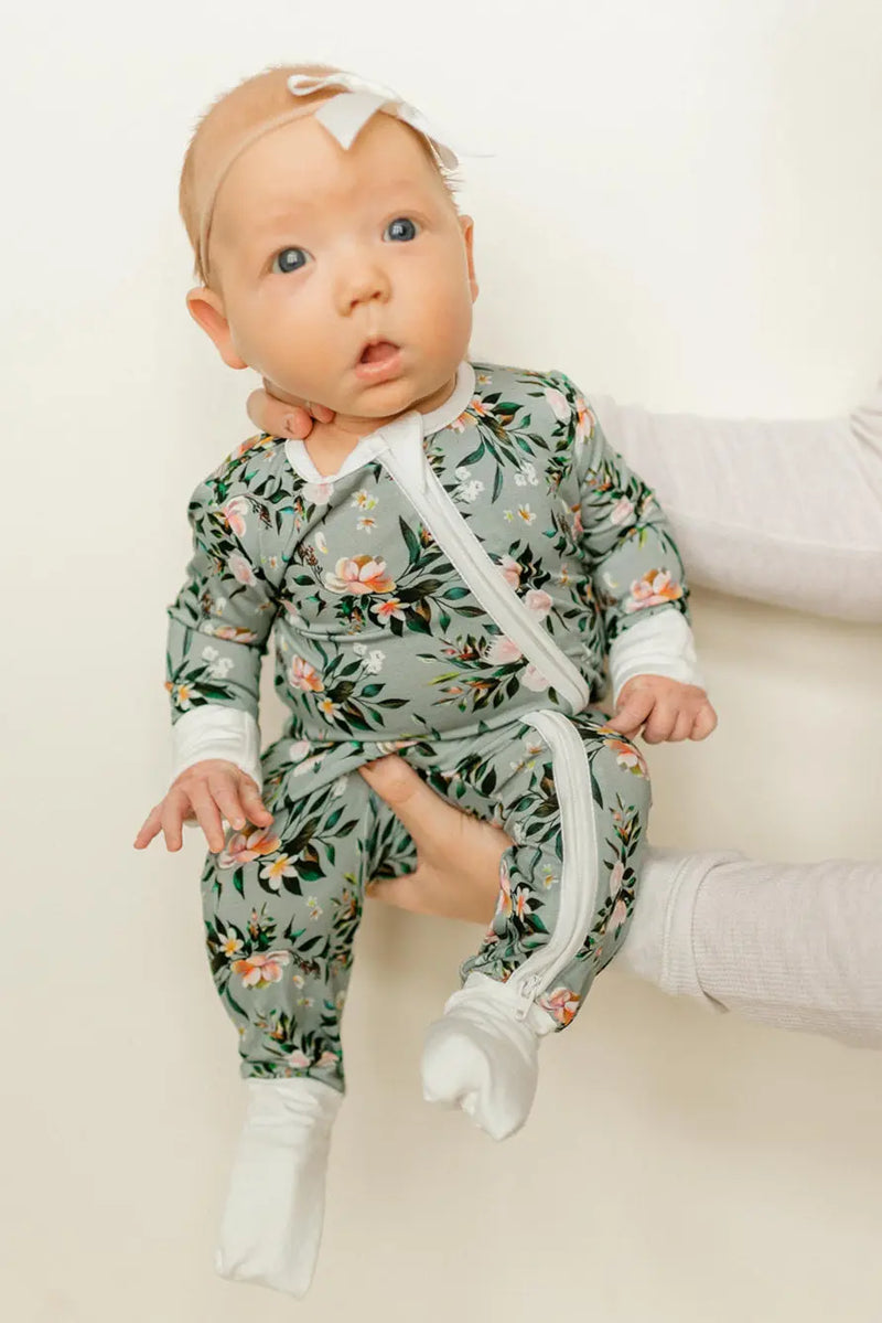 Bamboo Baby Clothes - Convertible Jumpsuit 0-3 Months - Botanical - Stroller Society