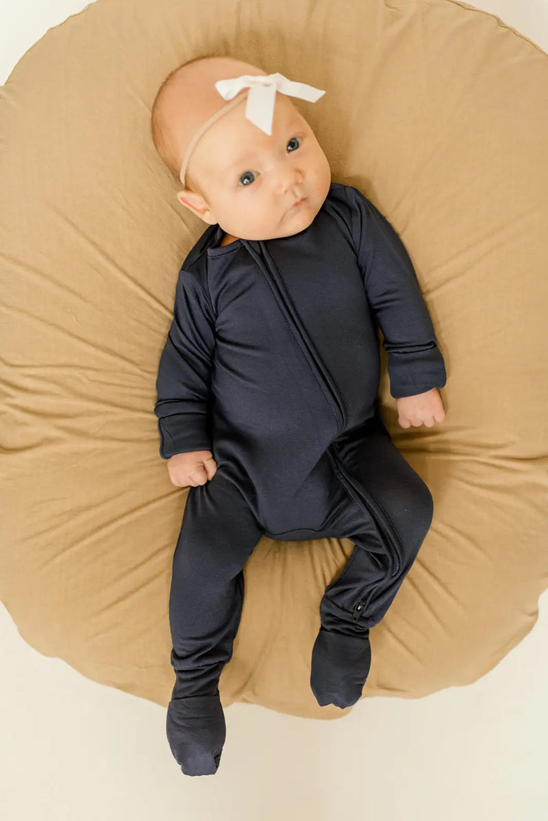 Bamboo Baby Clothes - Convertible Jumpsuit 0-3 Months - Navy Blue - Stroller Society
