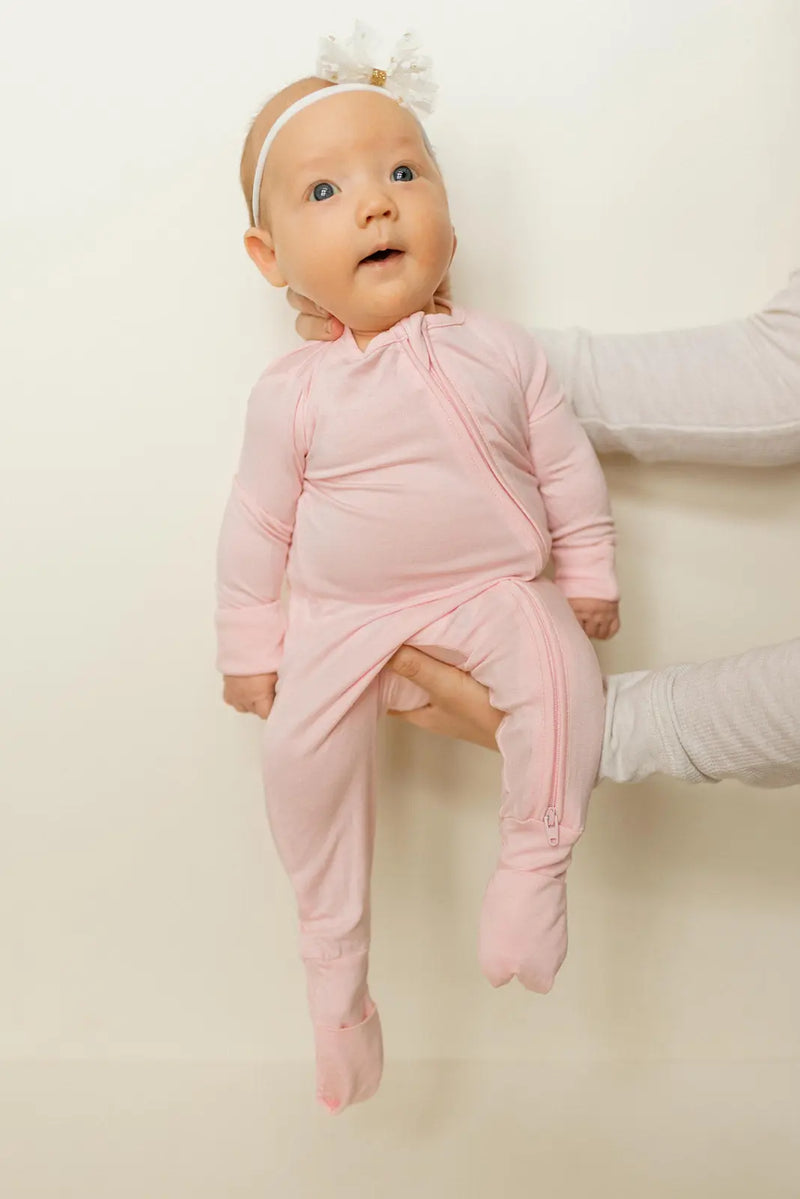 Bamboo Baby Clothes - Convertible Jumpsuit 0-3 Months - Baby Pink - Stroller Society