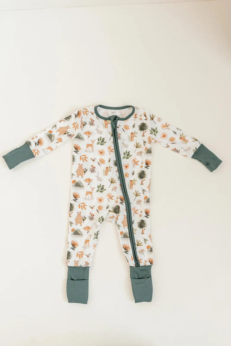 Bamboo Baby Clothes - Convertible Jumpsuit 0-3 Months - Forest - Stroller Society