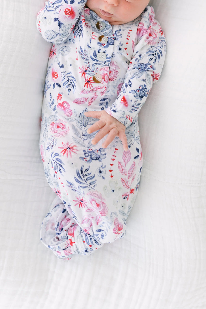 Stroller Society Knotted Baby Gown and Hat Set with Headband - Bloom (Newborn-3 months) - Stroller Society