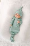 Newborn Baby Gown and Hat Set green, newborn outfit with hat, newborn sleeper