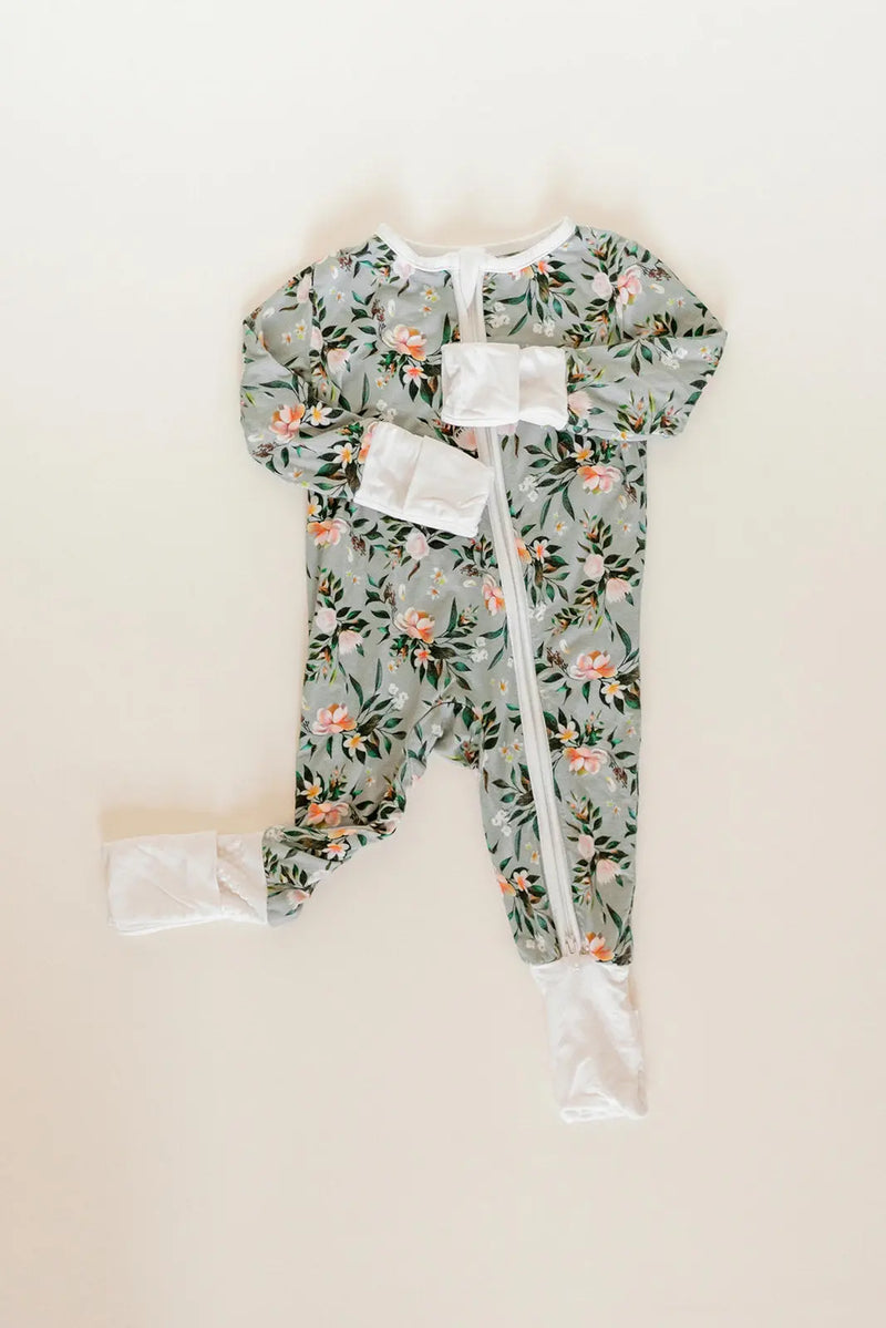 Bamboo Baby Clothes - Convertible Jumpsuit 0-3 Months - Botanical - Stroller Society