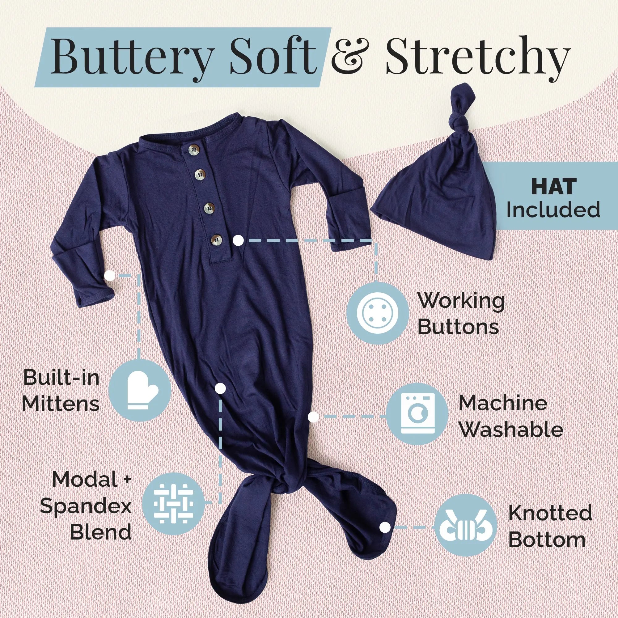 soft and stretchy baby clothes baby gown and hat set for newborn boy navy blue newborn nightgowns Stroller Society