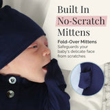 no scratch mittens for baby boy coming home outfit for newborn boy navy blue, newborn knotted gown