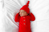Knotted Baby Gown Set - Holiday Red (Newborn-3 months)