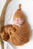 Swaddle Blanket and Hat Set - Camel Brown
