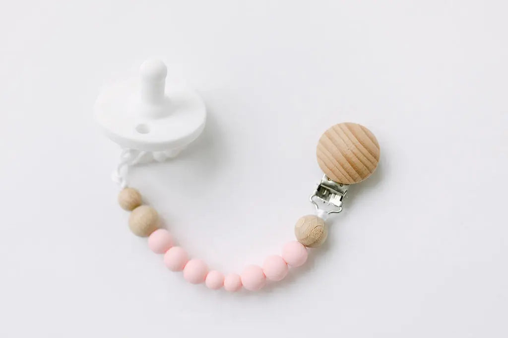 Pink Baby Pacifier Clip - Silicone Bead Pacifier Holder