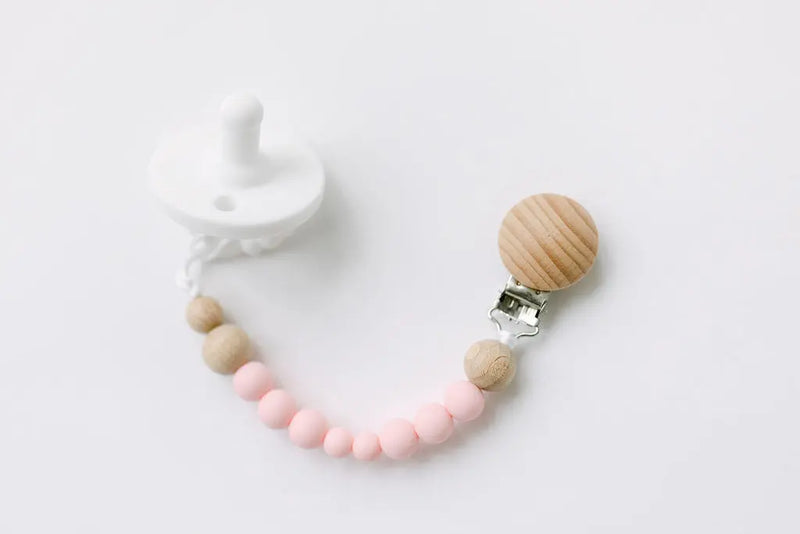 Pink Baby Pacifier Clip - Silicone Bead Pacifier Holder