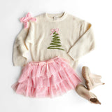 Coquette Christmas Tree Knit Sweater - Kids Clothing Holiday