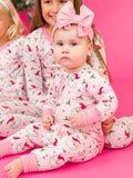 SoftSnooze™ Baby Girls Bamboo Viscose Pink Dear Santa Convertible Ruffle One Piece Footie Pajama RuffleButts + RuggedButts