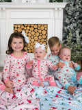 SoftSnooze™ Baby Bamboo Viscose Blue Dear Santa Convertible One Piece Footie Pajama RuffleButts + RuggedButts