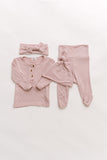 Top and Bottom Outfit, Hat and Headband Set (Newborn - 12 months) - Dusty Rose