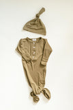 Knotted Baby Gown and Hat Set - Army Green (Newborn-3 months)