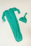 Knotted Baby Gown Set - Holiday Green (Newborn-3 months)