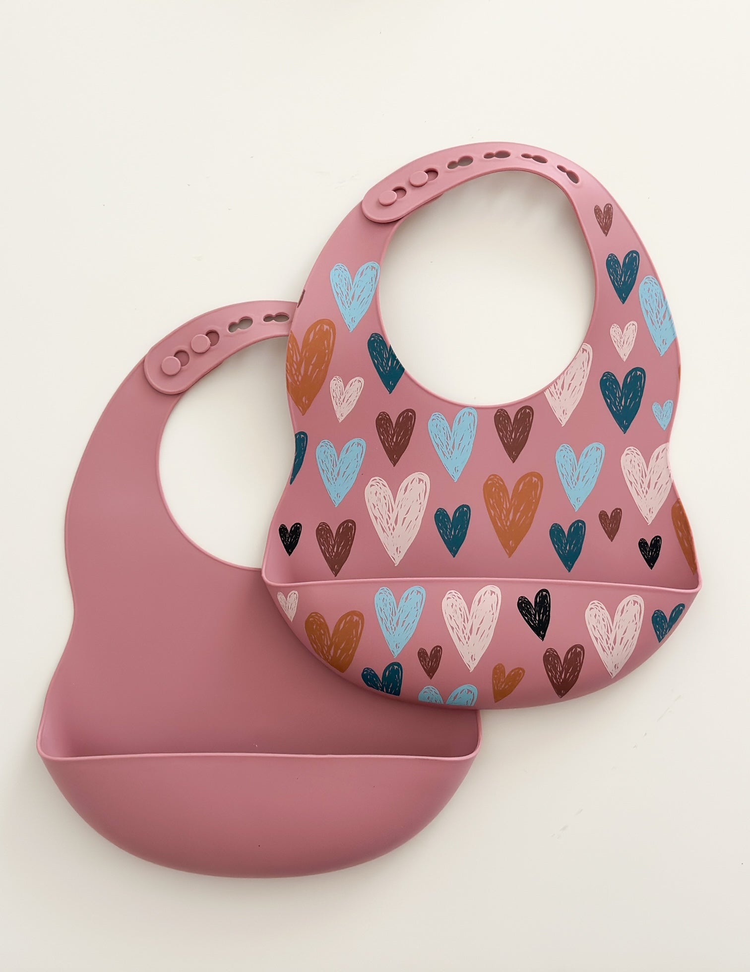 Silicone Bibs - Hearts and Dusty Rose