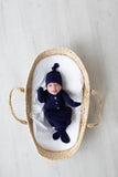 newborn knotted gown navy blue, newborn infant gowns, cute baby boy clothes