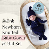 Knotted Baby Gown and Hat Set - Navy Blue (Newborn-3 months)