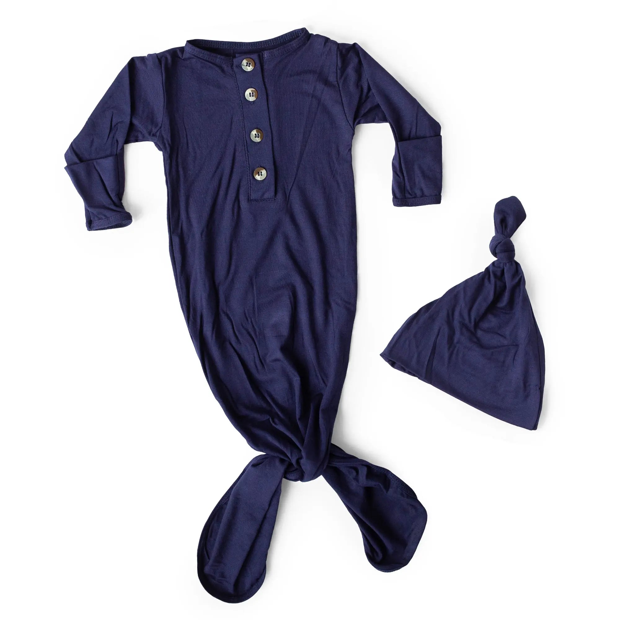 Newborn Knotted Gown and Hat Set Navy Blue, Newborn Clothes for Boys Newborn Knotted Gown and Hat Set Navy Blue, Newborn Clothes for Boys