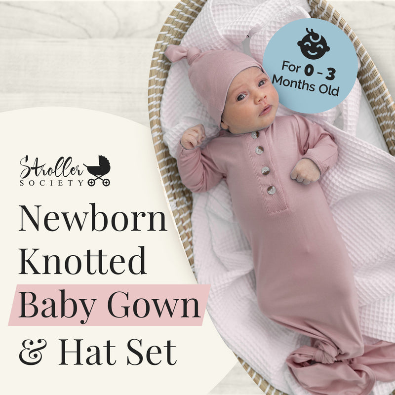 Newborn Knotted Gown and Hat Sets, Newborn Gowns, Outfit with Baby Bow