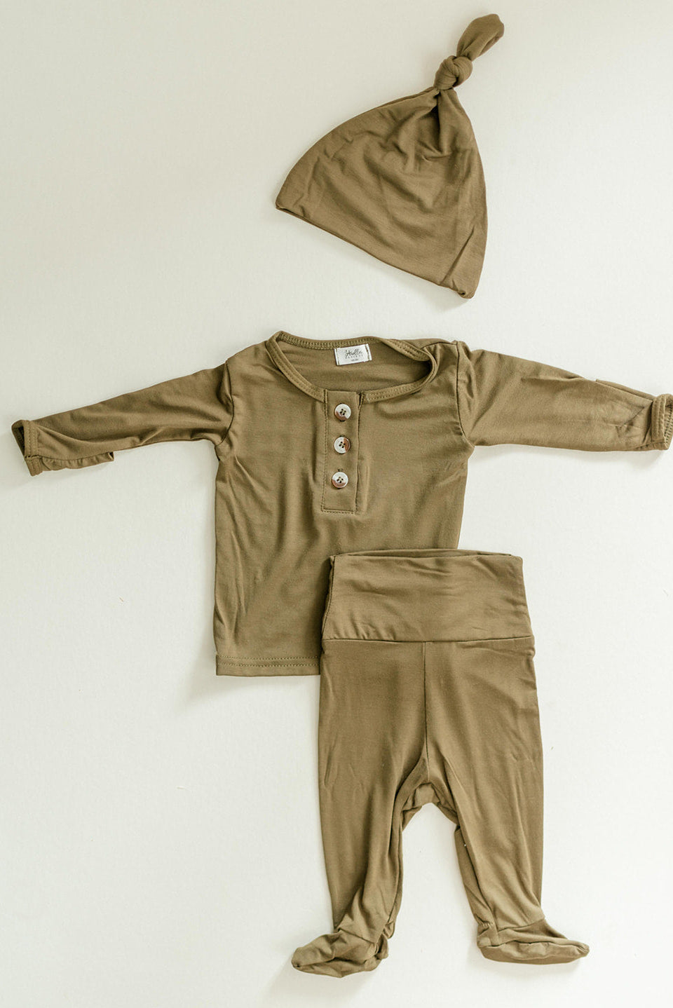 Newborn Boy Outfit in Olive Green color with Newborn Hat