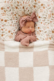 Taupe Checkered Plush Blanket