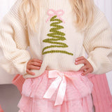 Coquette Christmas Tree Knit Sweater - Kids Clothing Holiday