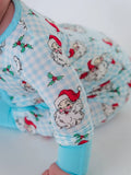 SoftSnooze™ Baby Bamboo Viscose Blue Dear Santa Convertible One Piece Footie Pajama RuffleButts + RuggedButts