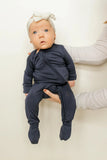 Bamboo Baby Clothes - Convertible Jumpsuit 0-3 Months - Navy Blue - Stroller Society  
