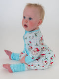 SoftSnooze™ Baby Bamboo Viscose Blue Dear Santa Convertible One Piece Footie Pajama RuffleButts + RuggedButts