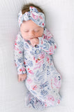 Stroller Society Knotted Baby Gown and Hat Set with Headband - Bloom (Newborn-3 months) - Stroller Society  