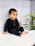 Top and Bottom Outfit and Hat Set (Newborn-12 months sizes) Black - Stroller Society  