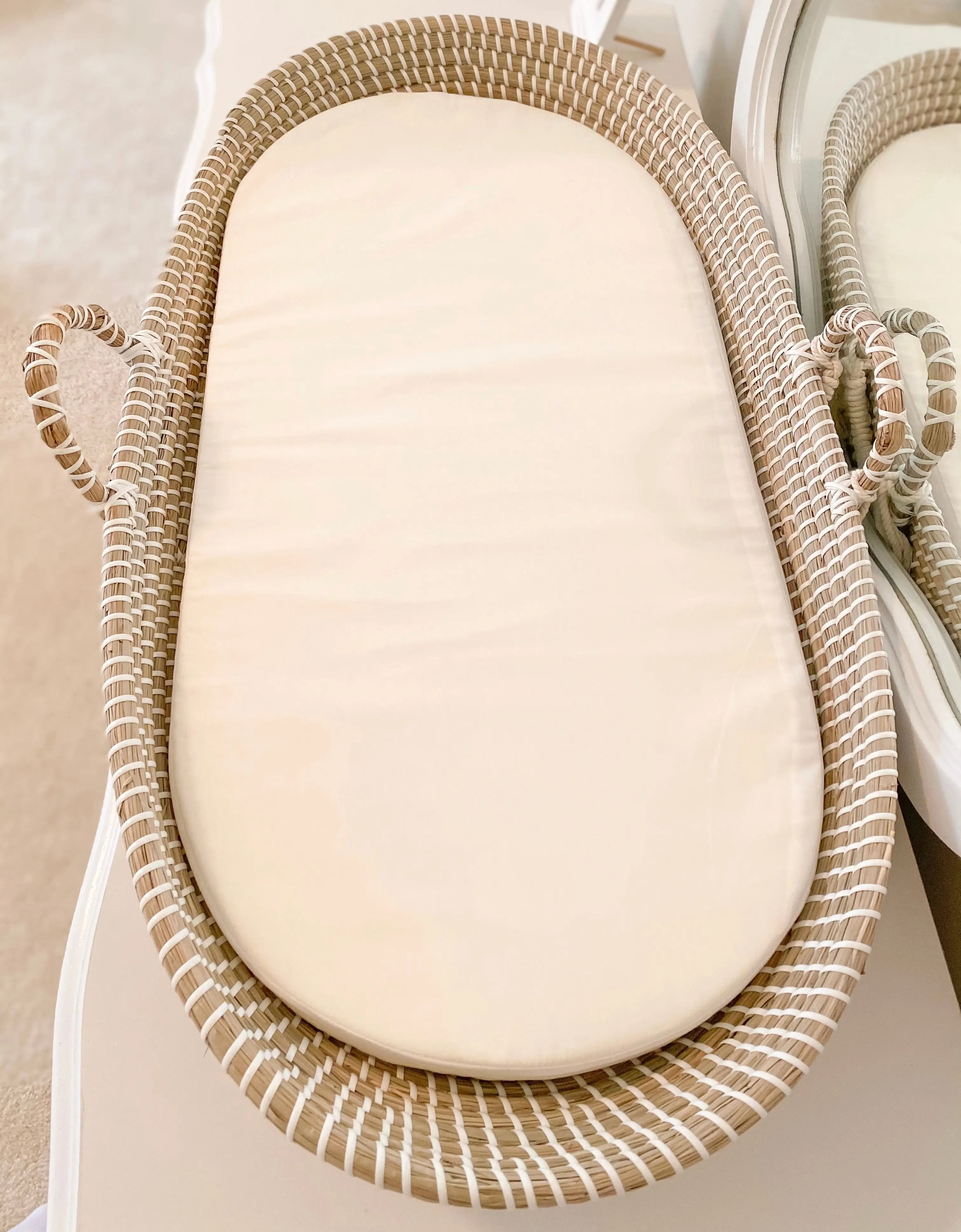 Baby Basket with Foam Diaper Pad and Sheet, Handmade Seagrass