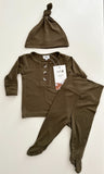 Top and Bottom Outfit and Hat Set - (Newborn-3 months) Army Green
