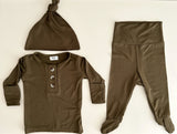 Top and Bottom Outfit and Hat Set - (Newborn-3 months) Army Green