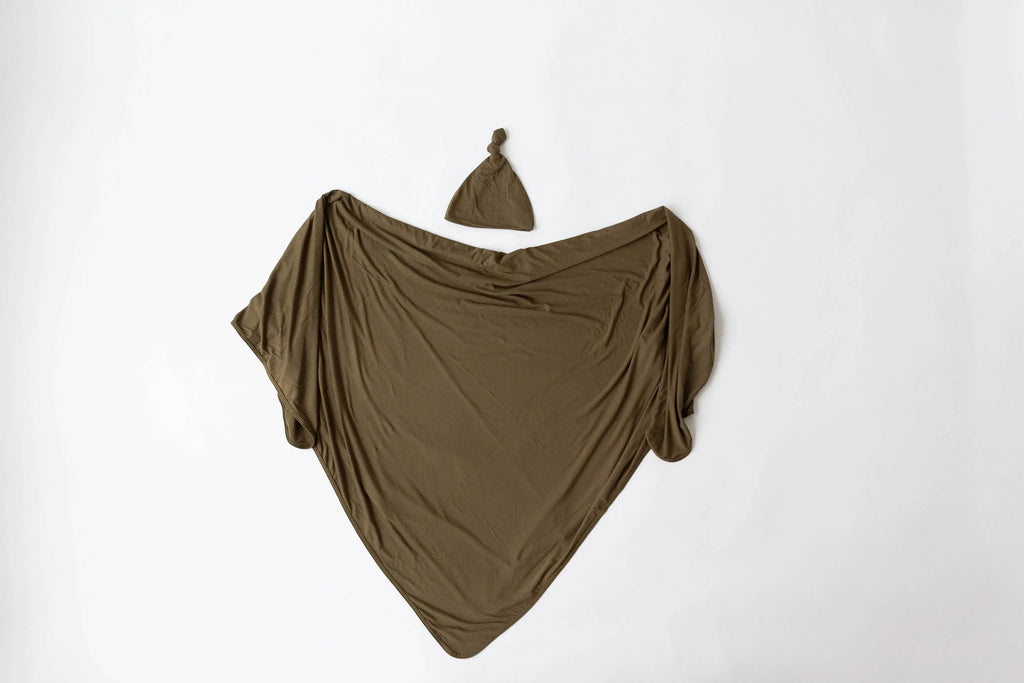 Swaddle Blanket and Hat Set Army Green