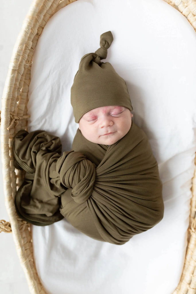 Swaddle Blanket and Hat Set Army Green
