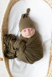 Swaddle Blanket and Hat Set - Army Green