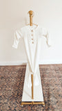 Knotted Baby Gown & Hat Set - White (Newborn-3 months)