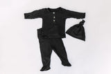 Top and Bottom Outfit and Hat Set (Newborn-12 months sizes) Black - Stroller Society  