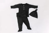 Top and Bottom Outfit and Hat Set (Newborn-12 months sizes) Black