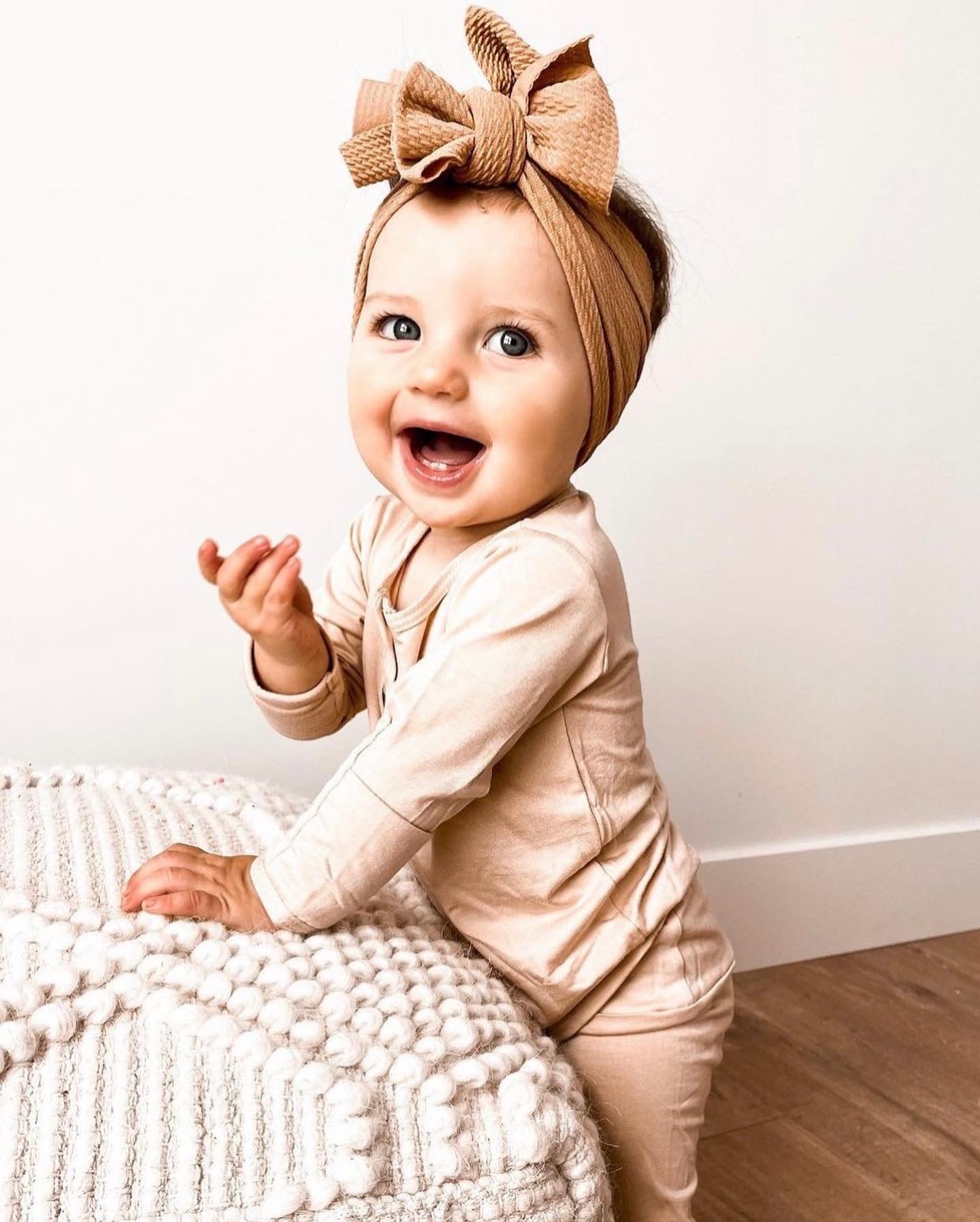 Large Baby Bow for Girls - Beige