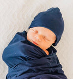 Swaddle Blanket and Hat Set - Navy Blue