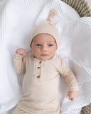 Top and Bottom Outfit and Hat Set (Newborn-12 months sizes) Sand