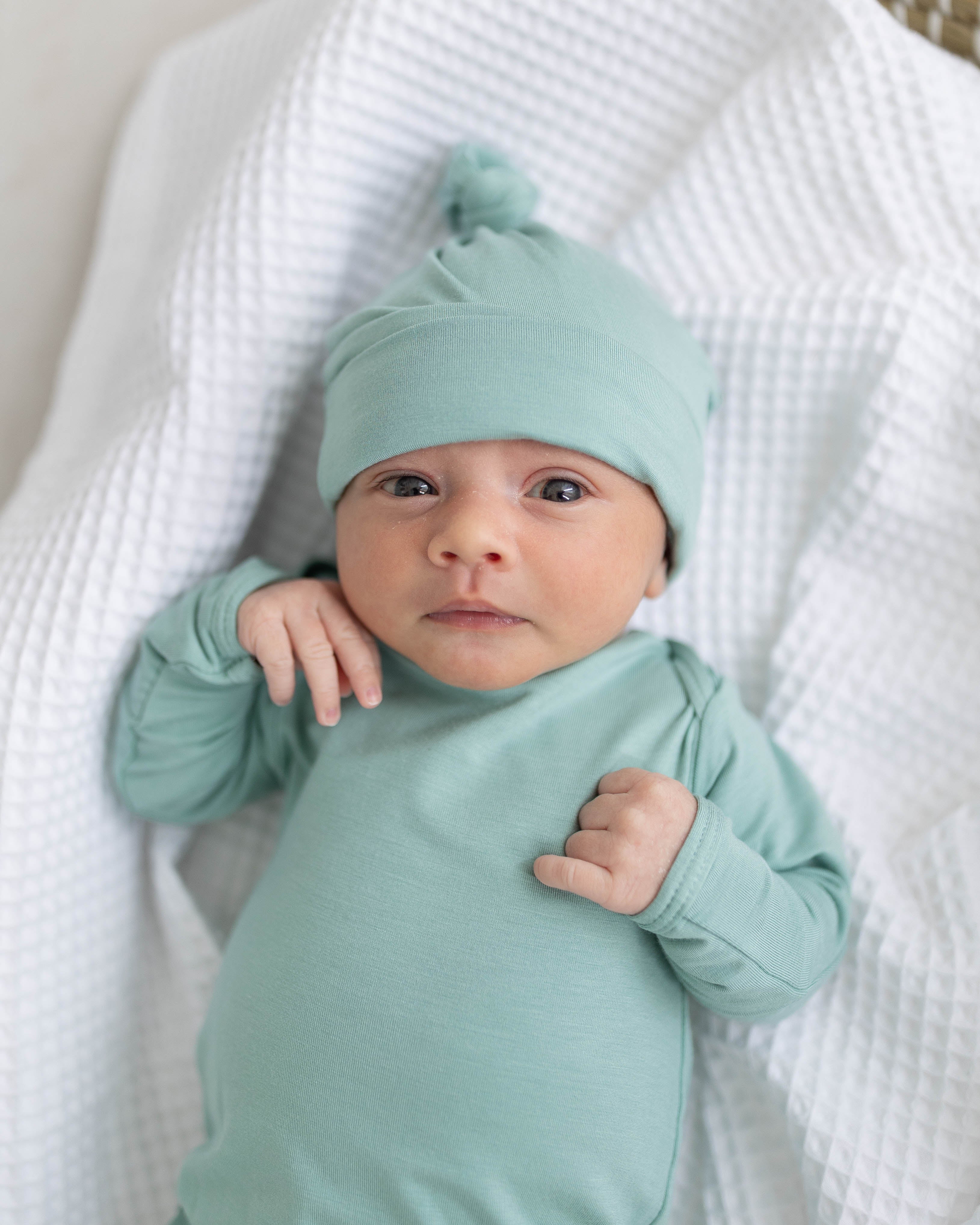 Stroller Society Newborn Baby Gown and Hat Set - Crew Neck Style - (Newborn-3 Months) Navy Blue / Hat