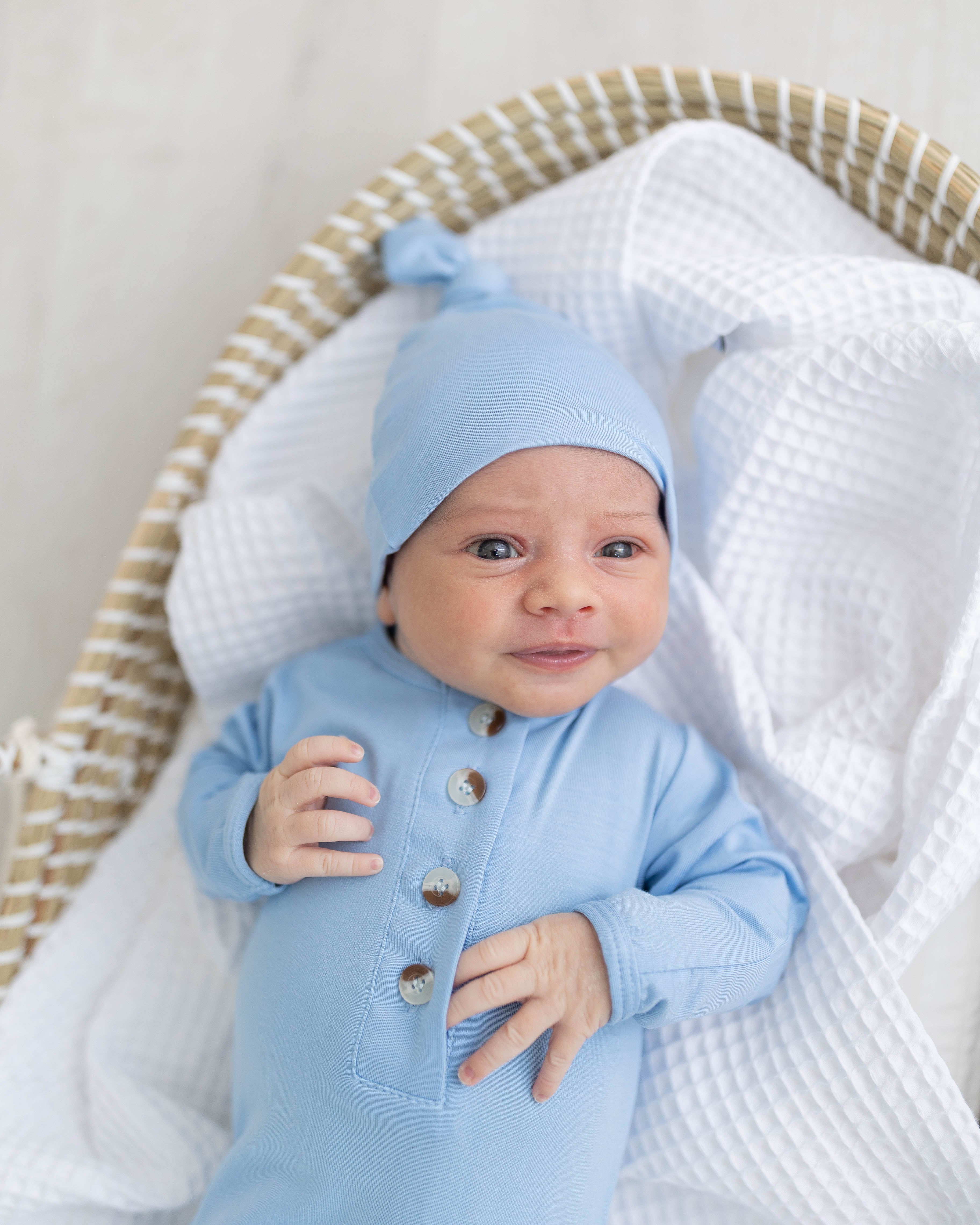 Knotted Baby Gown & Hat Set - Baby Blue (Newborn-3 months)